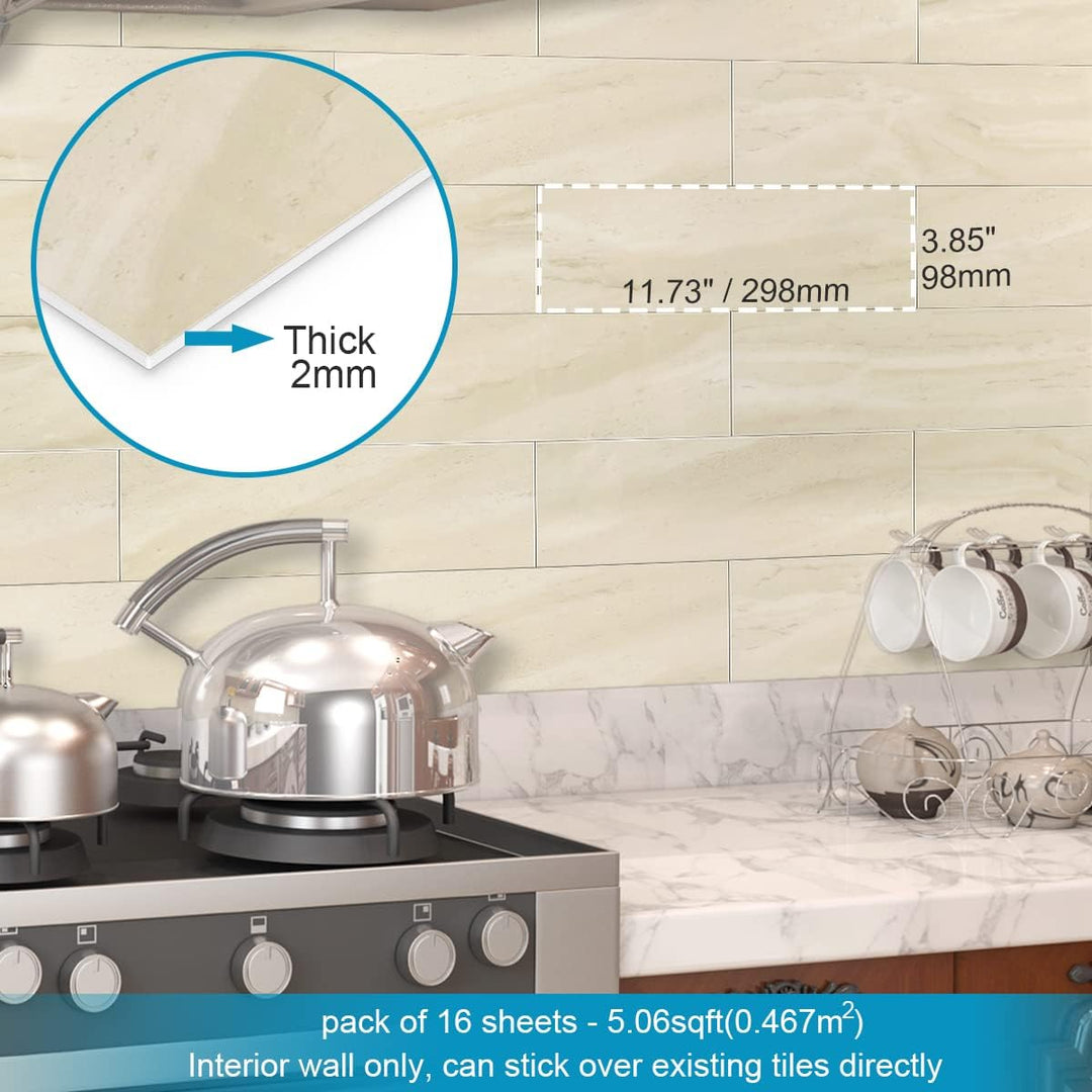 BeNice Selbstklebende Wandfliesen aus Marmor, U-Bahn-Fliesen, selbstklebende Wandfliesen, Spritzschu