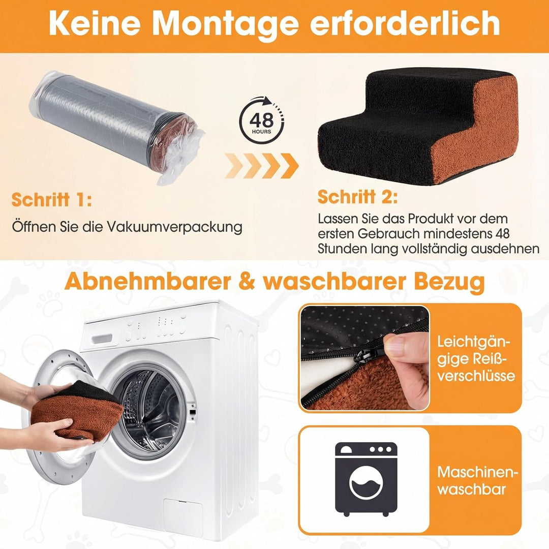 COSTWAY 2 stufige Hundetreppe, Haustiertreppe tragbar für kleine Hunde & alte Katzen, Katzentreppe m