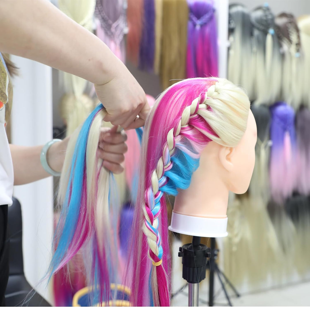 Trainingsköpfe, 28 inch Frisierkopf 100% Synthetikfaser-Haar Übungskopf, Frisurenkopf Ausbildung Kop