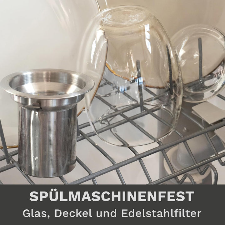 Creano doppelwandiges Teeglas mit Edelstahlfilter und Glasdeckel - 400ml 1x 400ml Doppelwandig, 1x 4