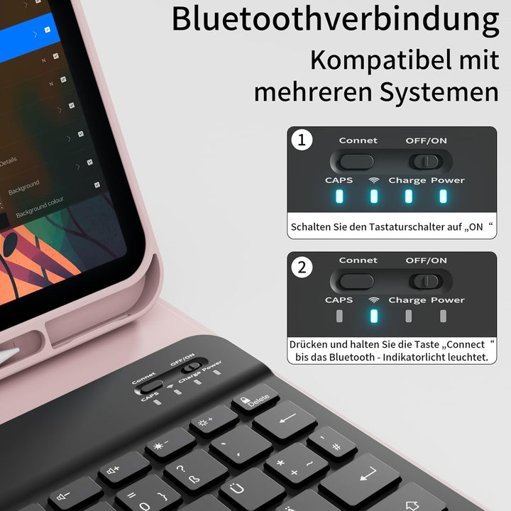 Hülle mit Tastatur für iPad A16 11 Generation 2025/10 Generation 2022 (11/10.9 Zoll), QWERTZ Layout,