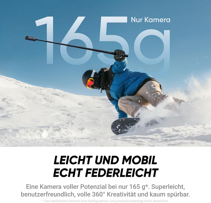 Insta360 X4 Air – 165 g leichte 8K 360 Actionkamera, Unsichtbarer Selfie-Stick, austauschbare Linsen