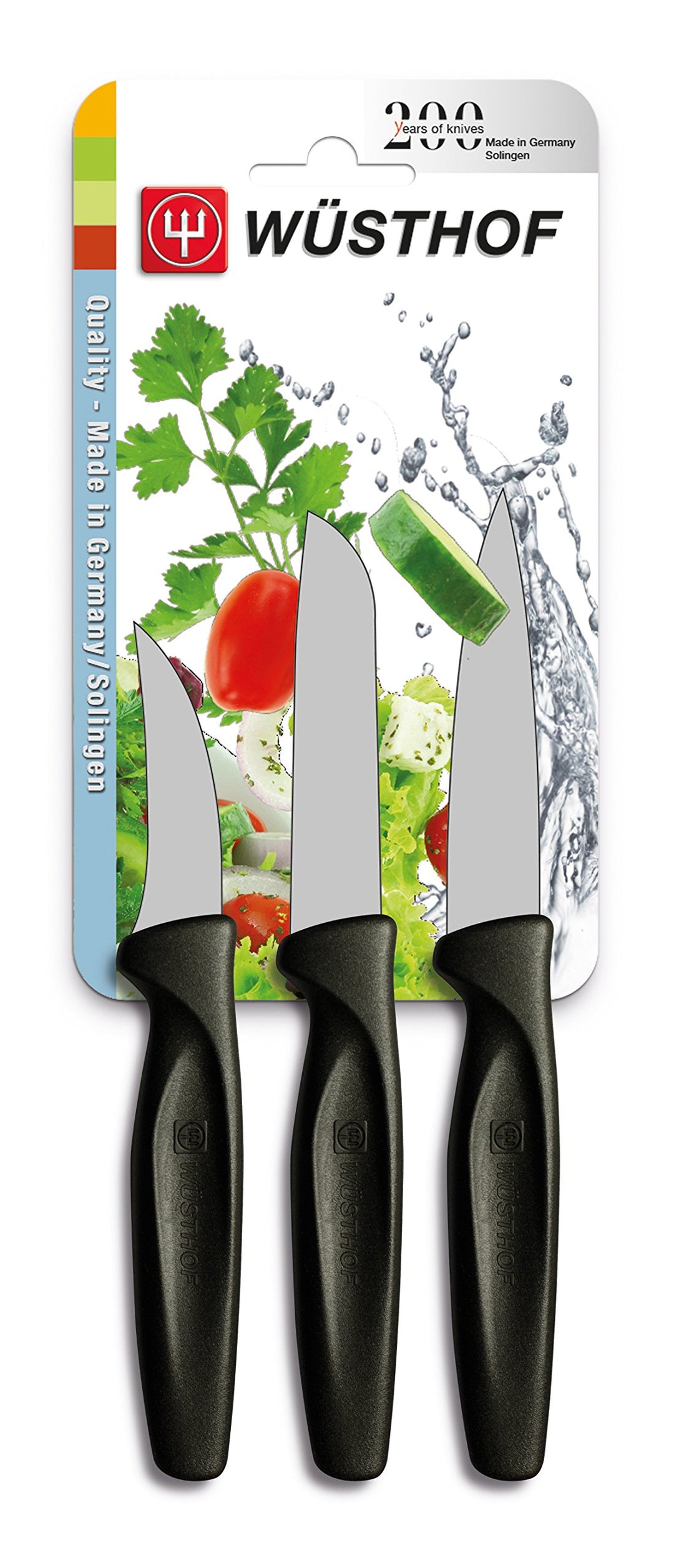 Wüsthof Messerset, 3-teilig, Schälmesser 6 cm, Spickmesser 8 cm, Gemüsemesser 8 cm, Griff schwarz (9