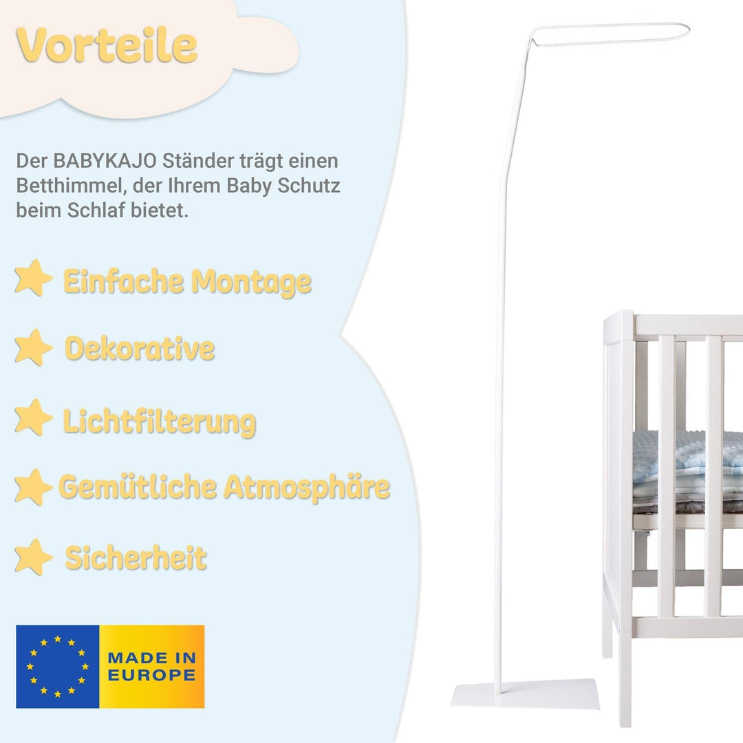 Babykajo Betthimmel Stange mit Standfuss - Freistehende Himmelstange für Babybetten. Gestell aus Met