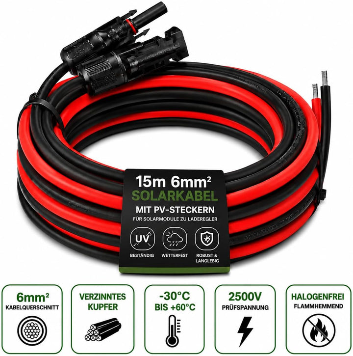 Offgridtec 15m 6mm² Profi-Verbindungskabel mit PV-Stecker, 15m