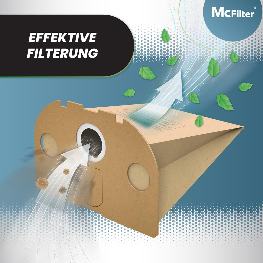 McFilter | 10 Staubsaugerbeutel + Aktivfiltersystem + Aktivkohlefilter geeignet für Vorwerk Tiger 25