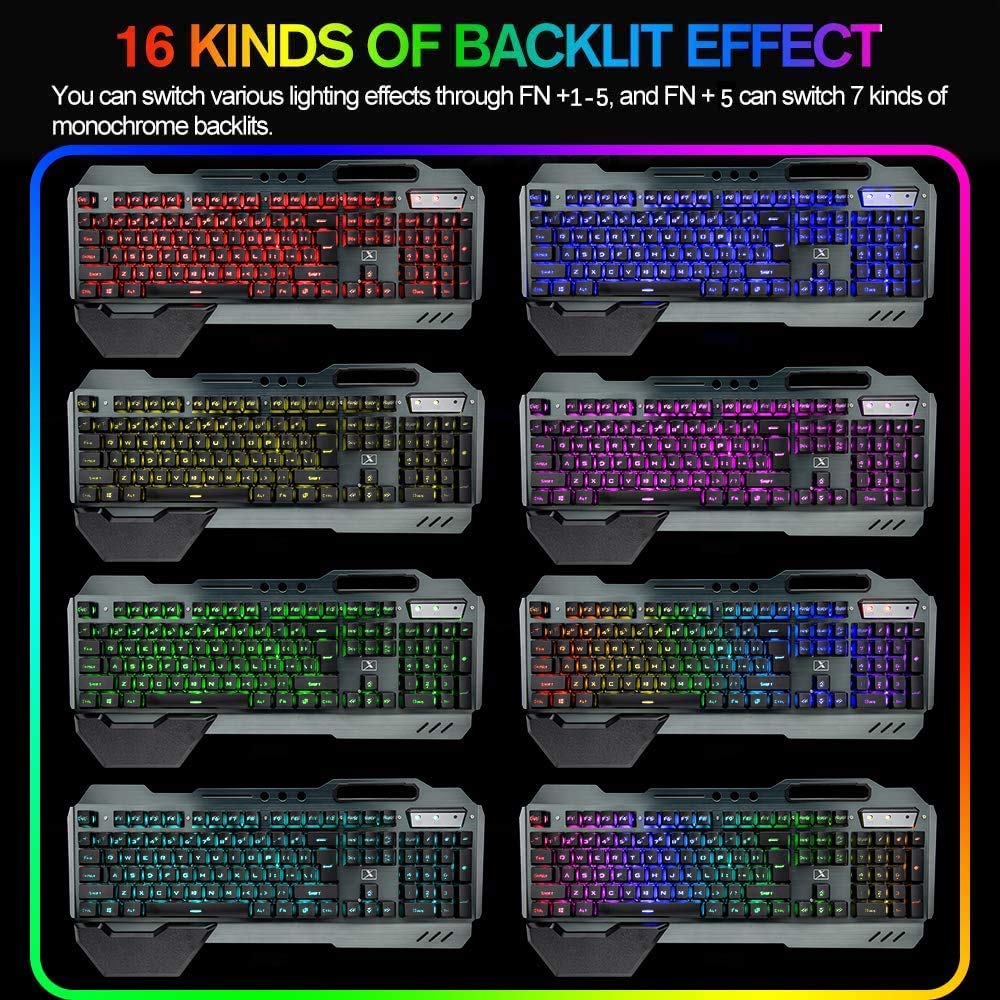 Lexonelec 680 pro - RGB LED Wireless Gaming Tastatur und Maus 4800 mAh volle 104 Tasten Tastatur PC