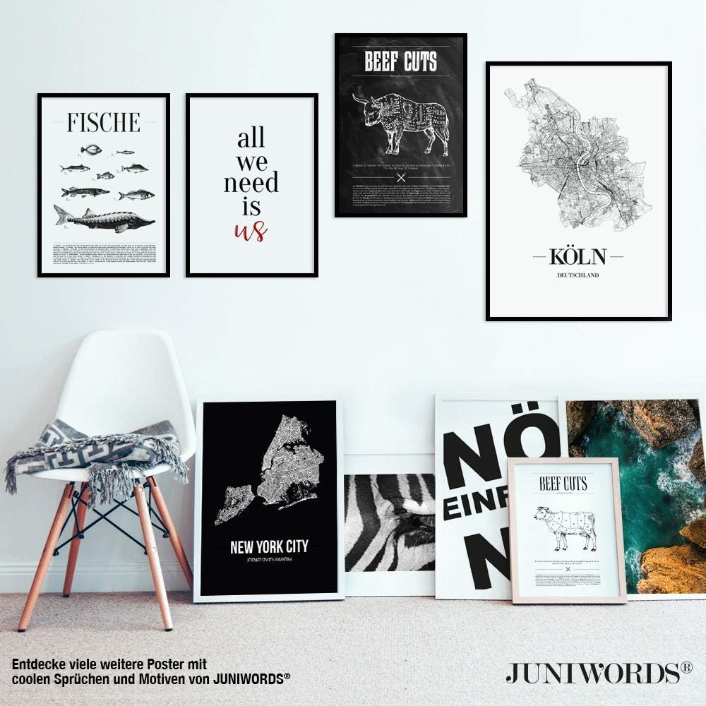 JUNIWORDS Stadtposter, Köln, Wähle eine Grösse, 21 x 30 cm, Poster mit Rahmen, Schrift B, Weiss 21 x