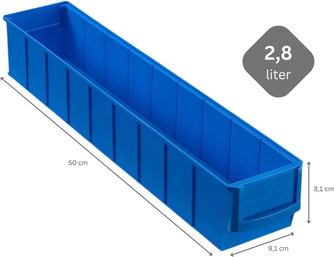 SparSet 10x Blaue Industriebox 500 S | HxBxT 8,1x9,1x50cm | 2,8 Liter | Sichtlagerkasten, Sortiments