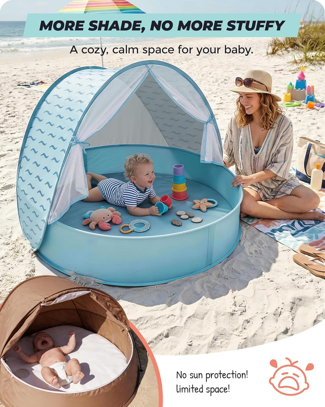 Strandmuschel Baby mit UV-Schutz UPF 50+, Pop-Up Strandzelt für Kinder & Babys, Automatischer Aufbau