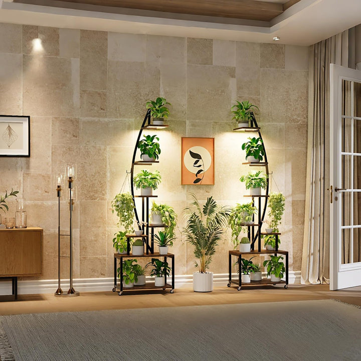 HAUSPROFI Pflanzenständer mit LED-Wachstumslicht (Warmweiss), Blumenständer 7 Ebenen 165cm, Pflanzen