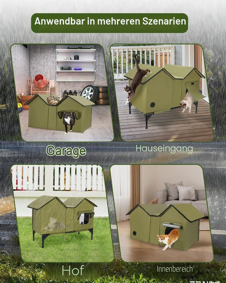 Outdoor Katzenhaus, Extra Large wasserdichtes Katzengehege mit erhöhter Basis, isoliertes Haustierha