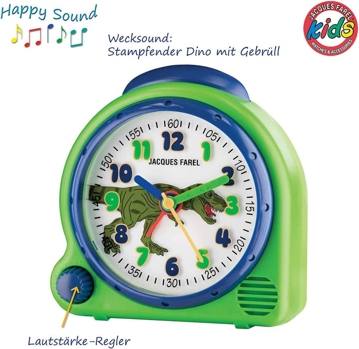 JACQUES FAREL HappySound Kinderwecker grün mit Dino Sound, Lautstärkeregelung AVC 13DINO