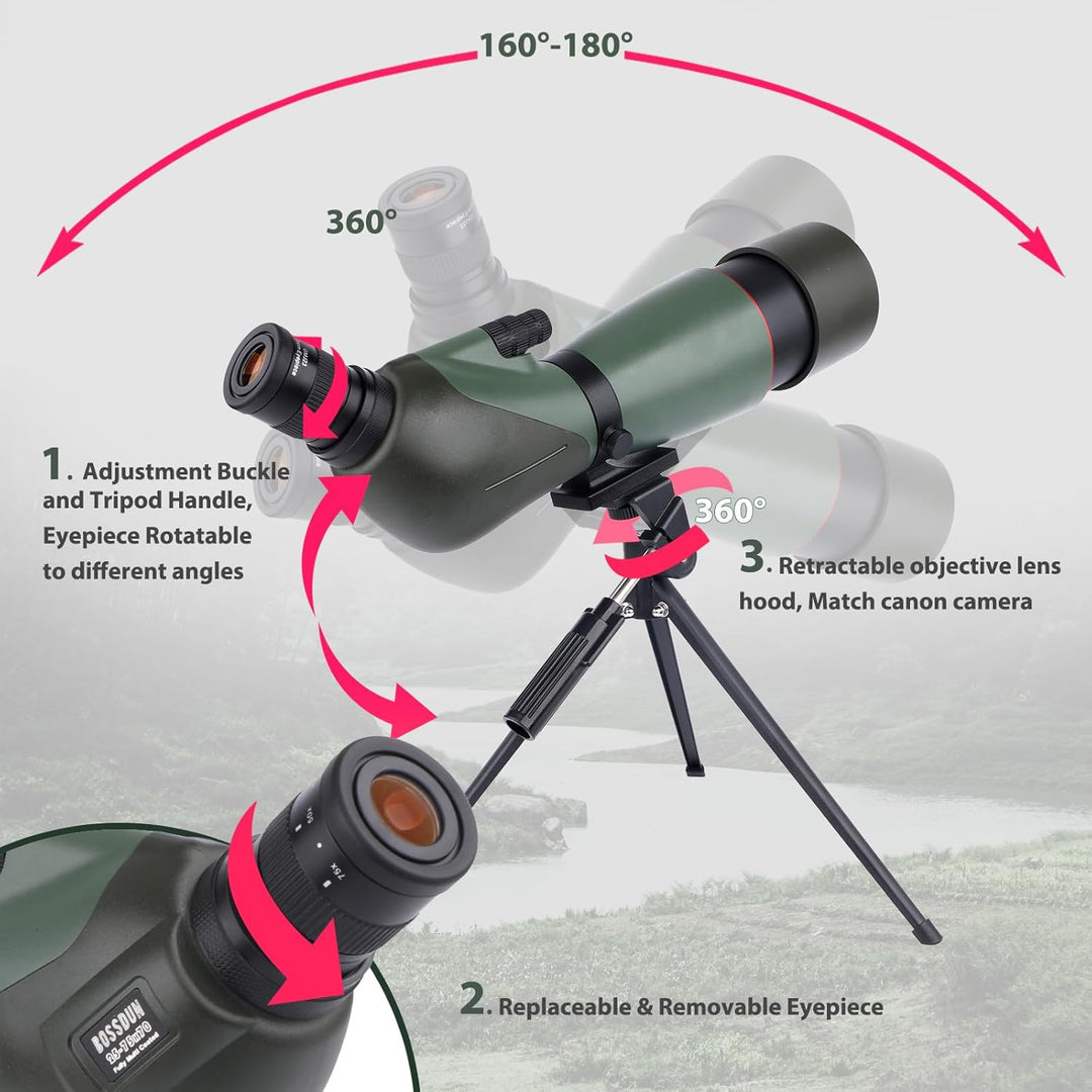 25-75x70 HD Spektiv Sportschützen mit Stativ- und Smartphone-Adapter, Zoom Bak4 Prism FMC Lens 45-Gr