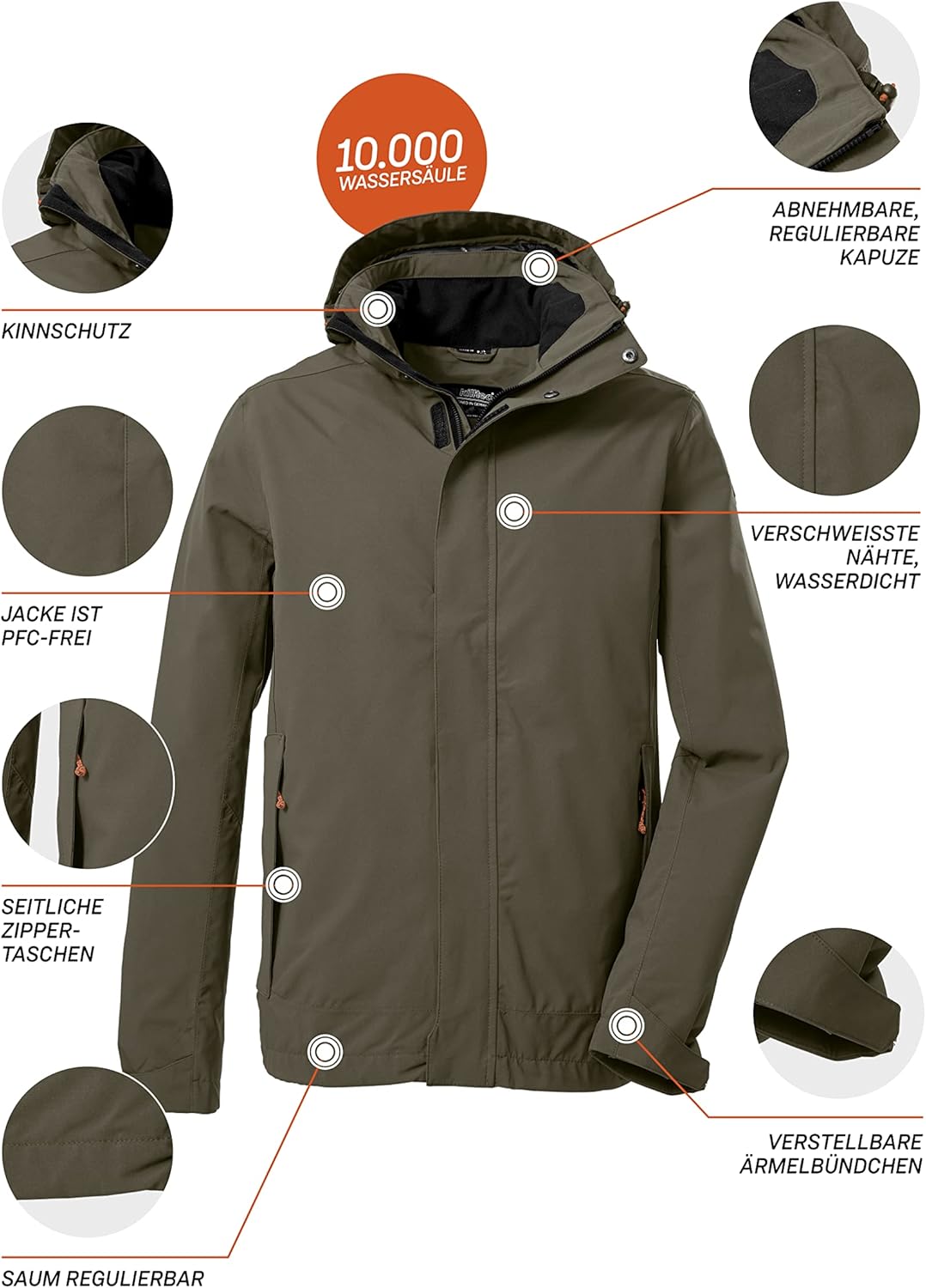 Killtec Herren Kos 87 Mn Jckt_xenios Funktionsjacke/Outdoorjacke mit abzippbarer Kapuze XL dunkeloli