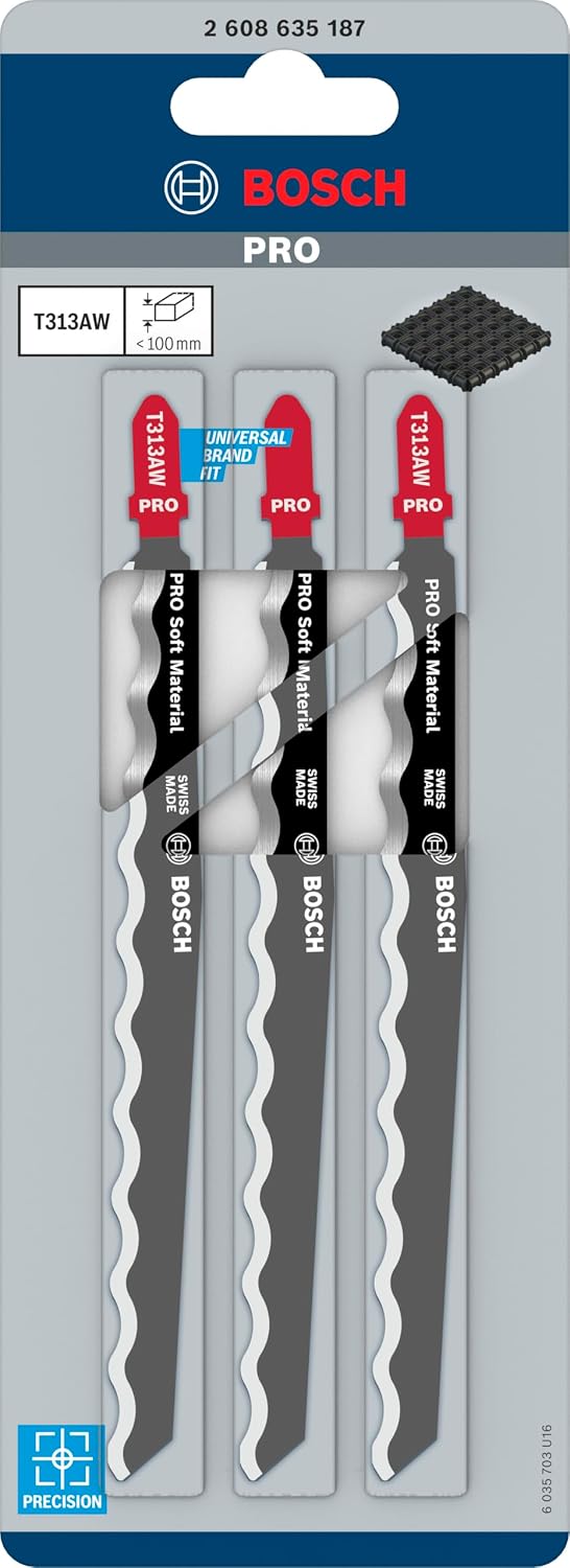 Bosch Accessories Professional 3x Stichsägeblatt T 313 AW Special for Soft Material (für Karton, Sty
