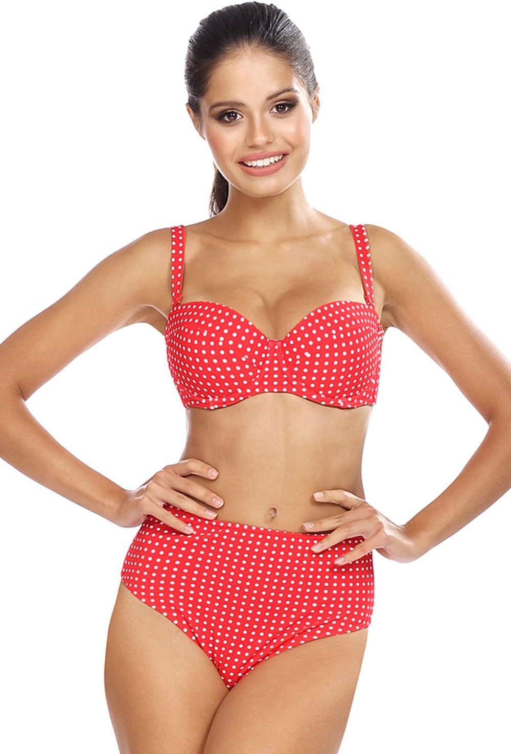 LORIN Bikini Set Dame Bademode Regulierbar Hoher Bund Gepunktet L2430/2 75C Orange, 75C Orange