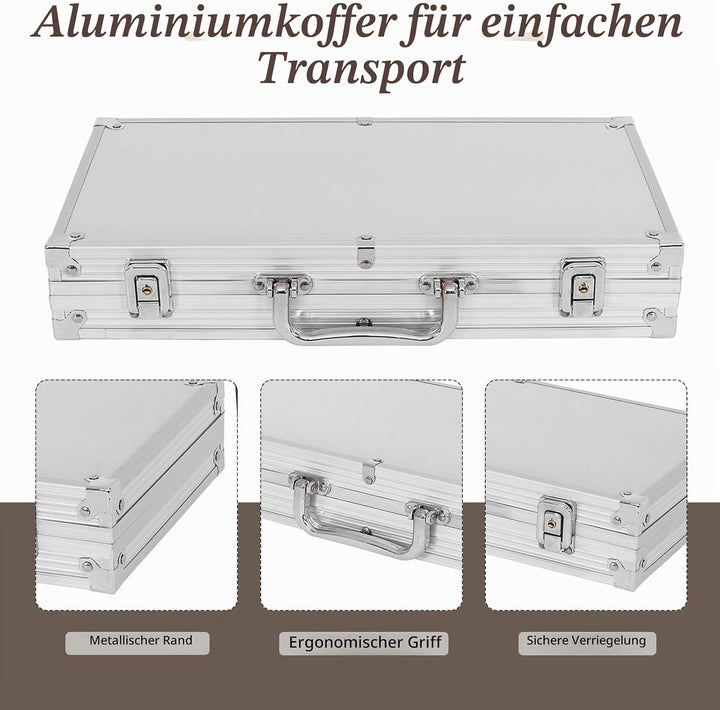 HOMASIS Pokerset mit 300 Chips, Alu Pokerkoffer mit 2 Kartendecks, 5 Würfeln, 1 Dealer Button, Poker