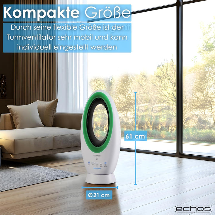 Echos®- 2-in-1 Design Akku Turmventilator Standventilator mit Fernbedienung kabellos - Akku- oder St
