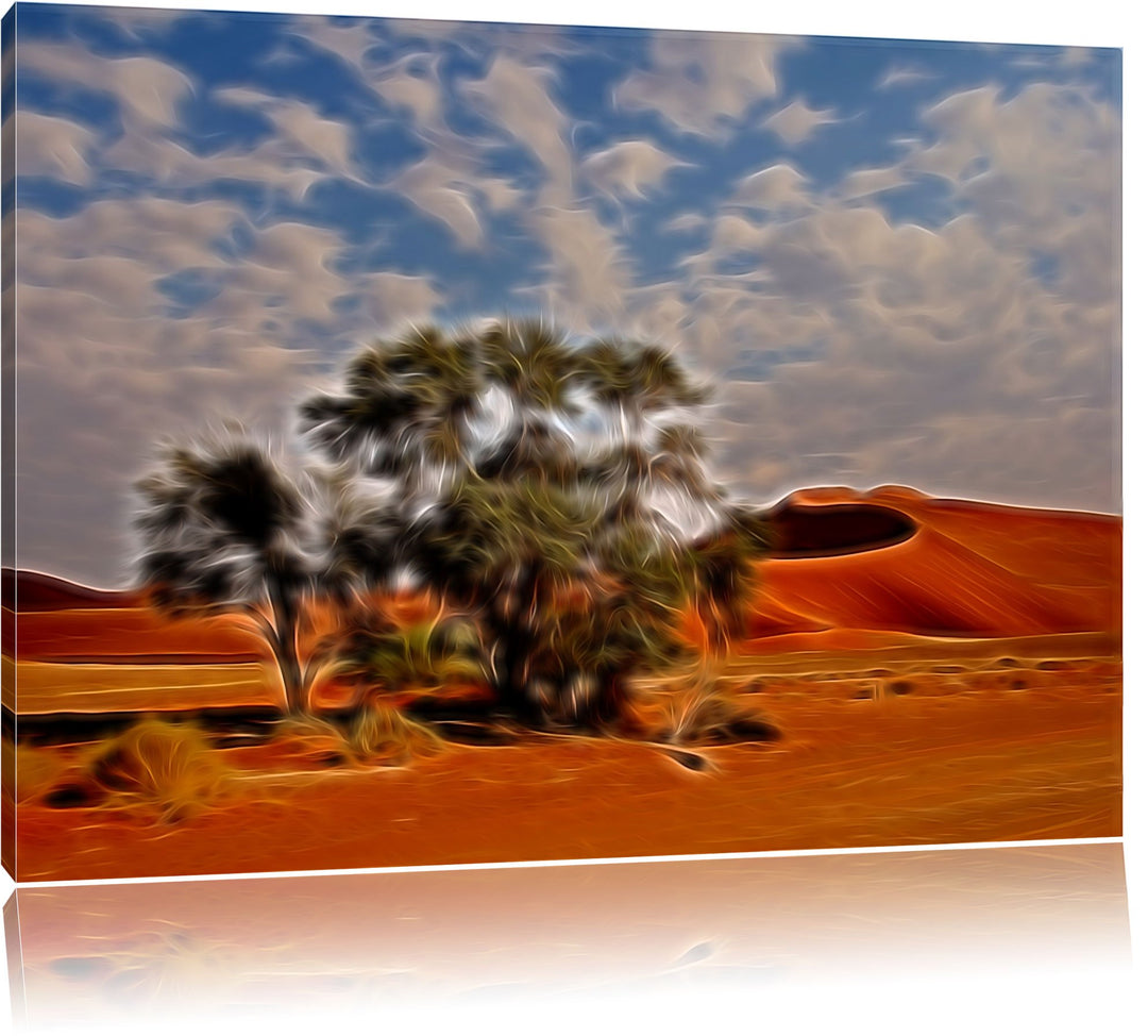 Wüstenlandschaft mit Bäumen Format: 100x70 auf Leinwand, XXL riesige Bilder fertig gerahmt mit Keilr