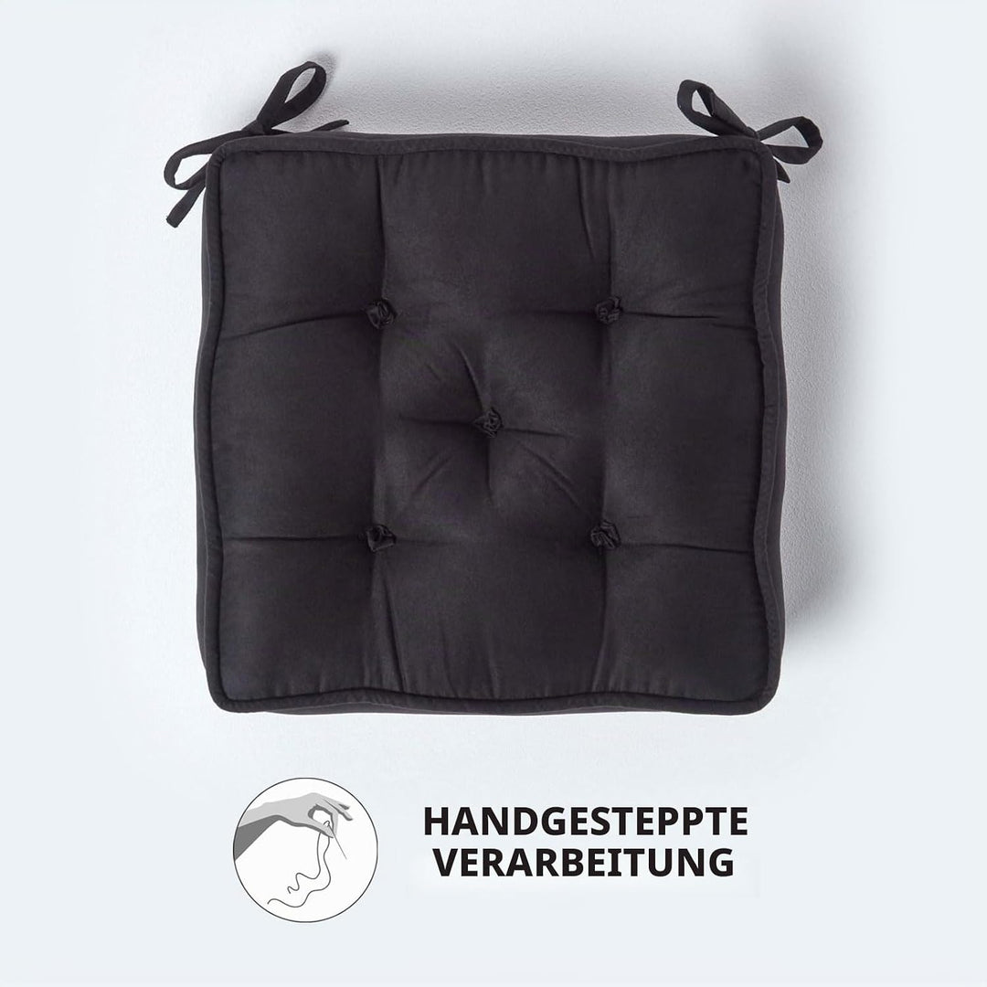 Homescapes Sitzkissen, aus Baumwolle, mit Dicke Polsterung, 10 cm, Farbe: Schwarz, Schwarz