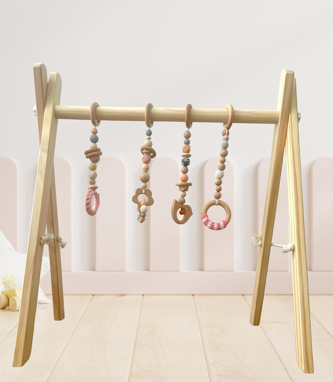 Baby Gym Spieltrapez Spielbogen Baby Holz mit Figuren & Kugeln Spielebogen Spieltrapez Mobile Activi