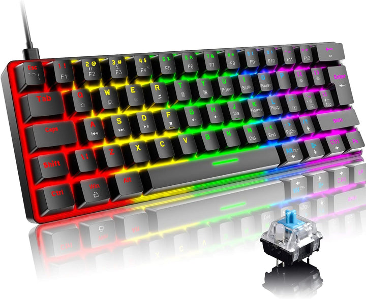 Mini 60% Gaming-Tastatur Kabelgebundene mechanische Keyboard, Kompakte Tragbare 62 Tasten, UK-Layout