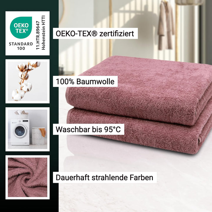 ZOLLNER 2er Set Badetücher - weiche und saugstarke Duschtücher - waschbar bis 95°C - Baumwolle - 100