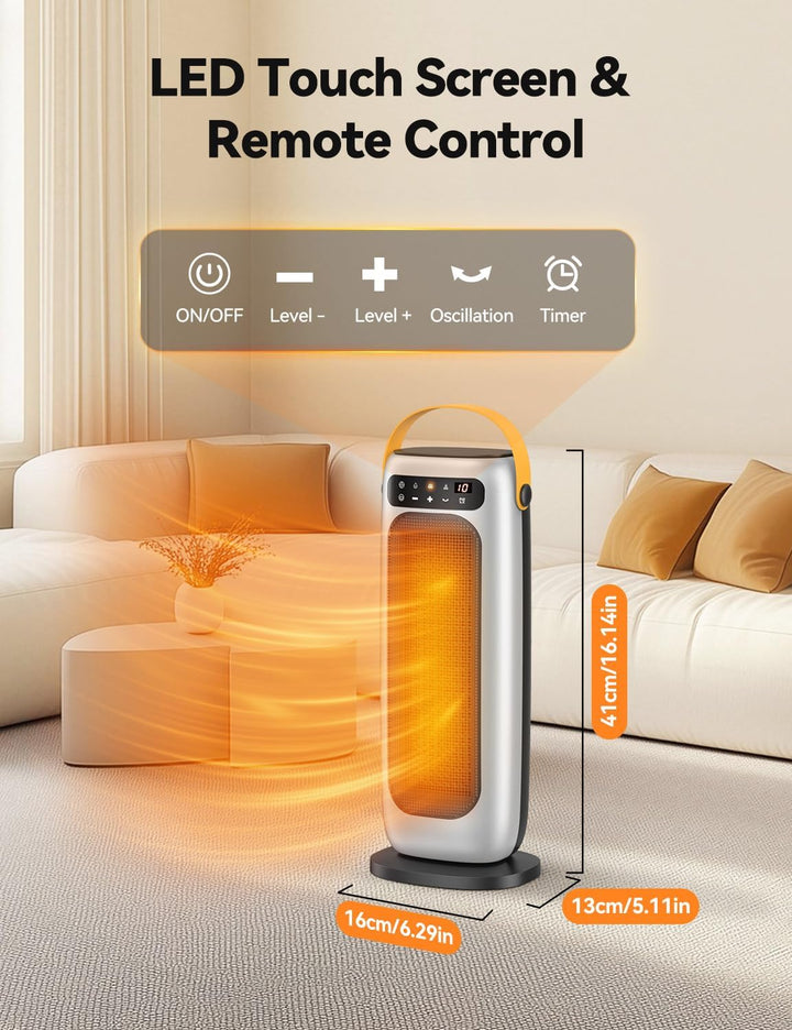 Heizlüfter Energiesparend, 35dB Leise &amp; Kraftvoll 1500W PTC Keramik Heizlüfter mit Fernbedienung, 4