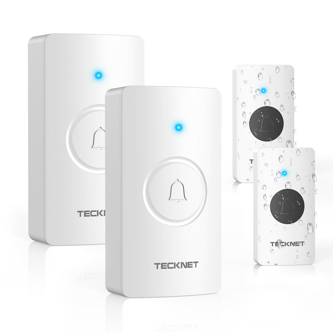 TECKNET Funkklingel, IP67 Türklingel-Set Aussen wasserdicht, 400M Reichweite, Batteriebetrieben mit