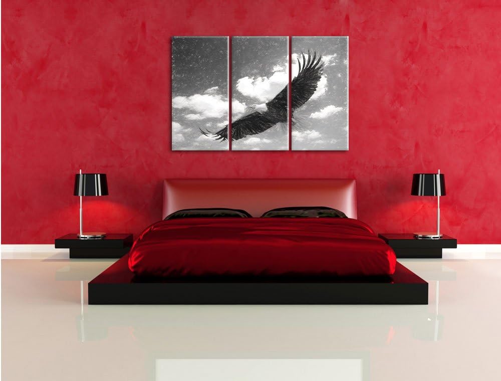 Pixxprint Fliegender Adler als Leinwandbild | Grösse: 3 Teilig (120x80) | Wandbild| Kunstdruck | fer