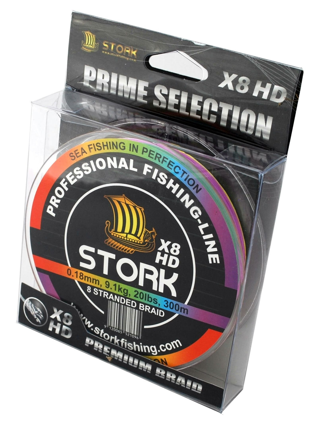 Stork HDx8, 8-Fach geflochtene Premium Angelschnur 300m Multicolor 30 lbs / 13.6 kg / 0.22 mm, Multi