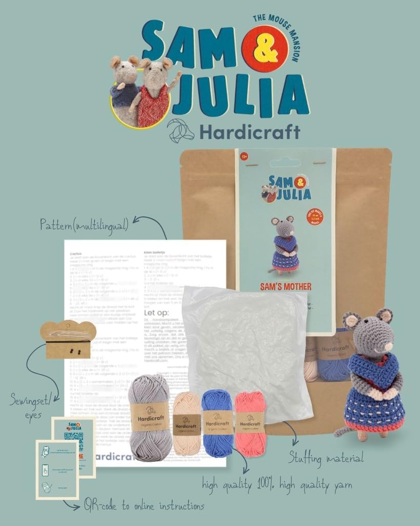 Hardicraft Häkelpaket Häkelset zum selber Machen mit Anleitung und Material für Maus-Sam's Mutter, S