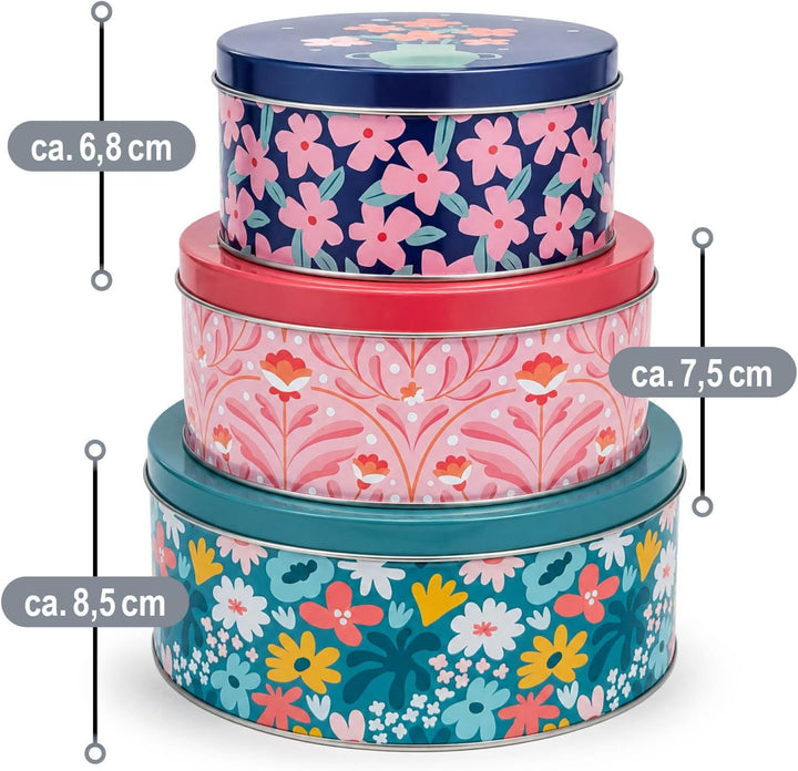 com-four® 3x Keksdosen aus Metall, Vorratsdosen im 3er Set | Runde Blechdosen in 3 Grössen - stapelb