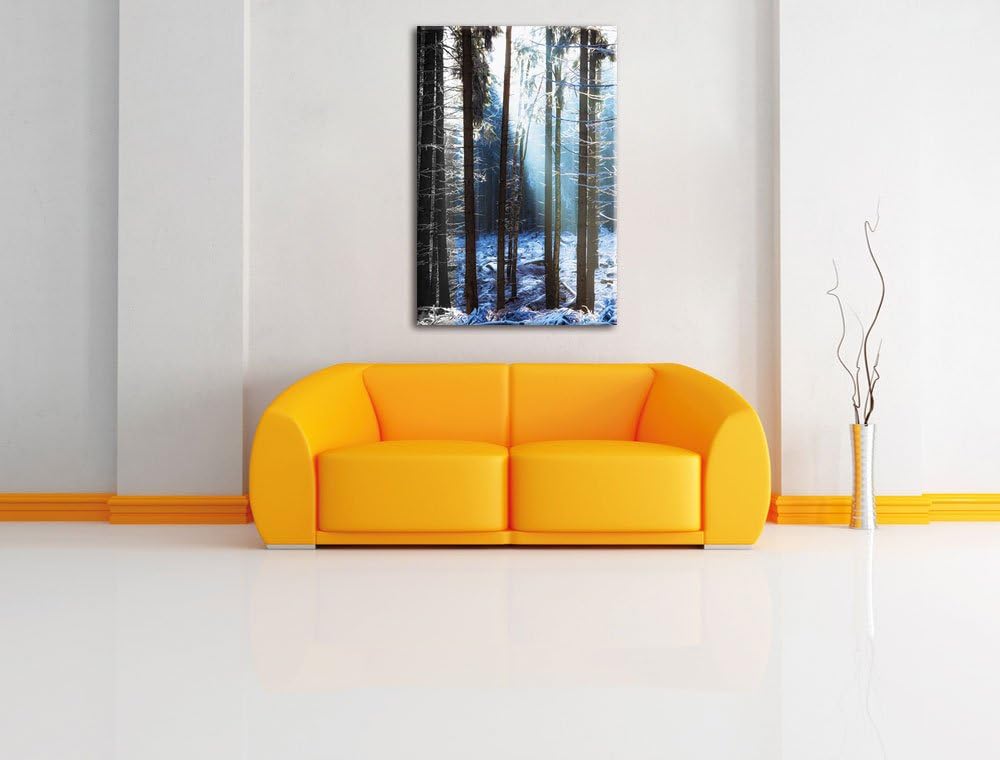 Pixxprint Sonnenschein im Winterwald als Leinwandbild/Grösse: 100x70 / Wandbild/Kunstdruck/fertig be