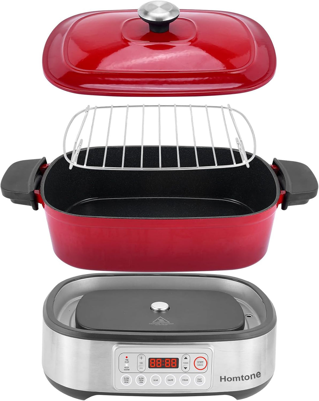 Homtone Slow Cooker Schongarer 6-in-1, 5,5L Multikocher Programmierbarer Abnehmbarer Emaille-Schmort