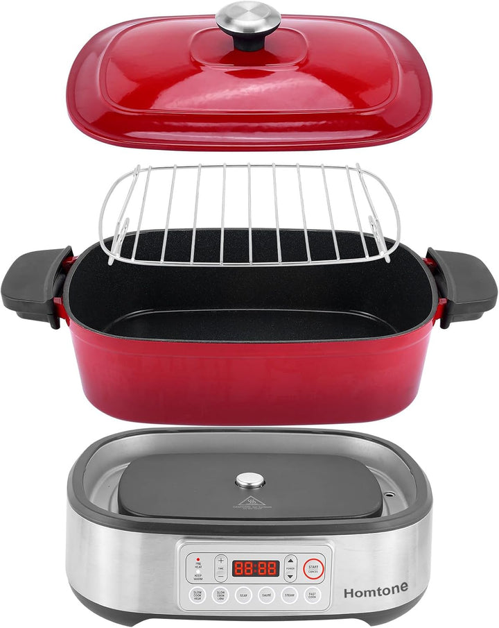 Homtone Slow Cooker Schongarer 6-in-1, 5,5L Multikocher Programmierbarer Abnehmbarer Emaille-Schmort