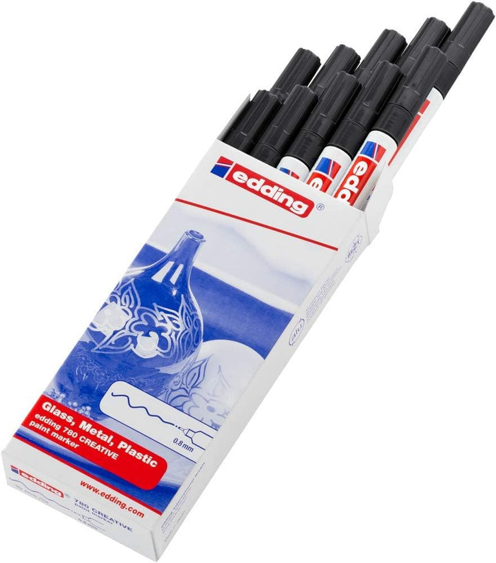 edding 780 Glanzlackmarker - schwarz - 10 Lackmarker - extra-feine Rundspitze 0,8 mm - Lackstift für