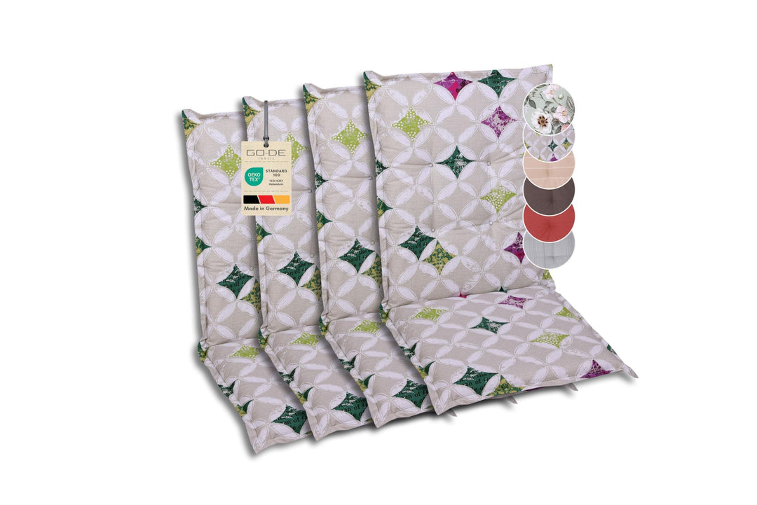 Bequeme und attraktive Polsterauflagen für Mittellehner-Gartenstühle (4er-Set, Colibri grün, Mittell