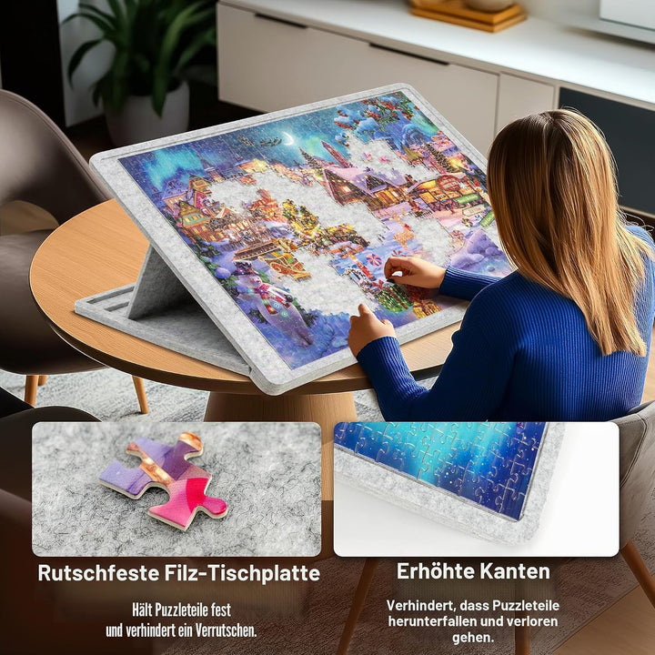 Lavievert 1000 Stück Puzzle Board mit Abdeckung, Puzzle Tisch mit 3 Neigungswinkel, Filzpuzzleablage