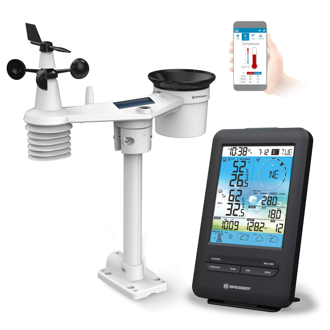 Bresser Wetterstation Funk mit Aussensensor 7-in-1 WLAN 4CAST inkl. 4-Tages-Wettervorhersage, Windme