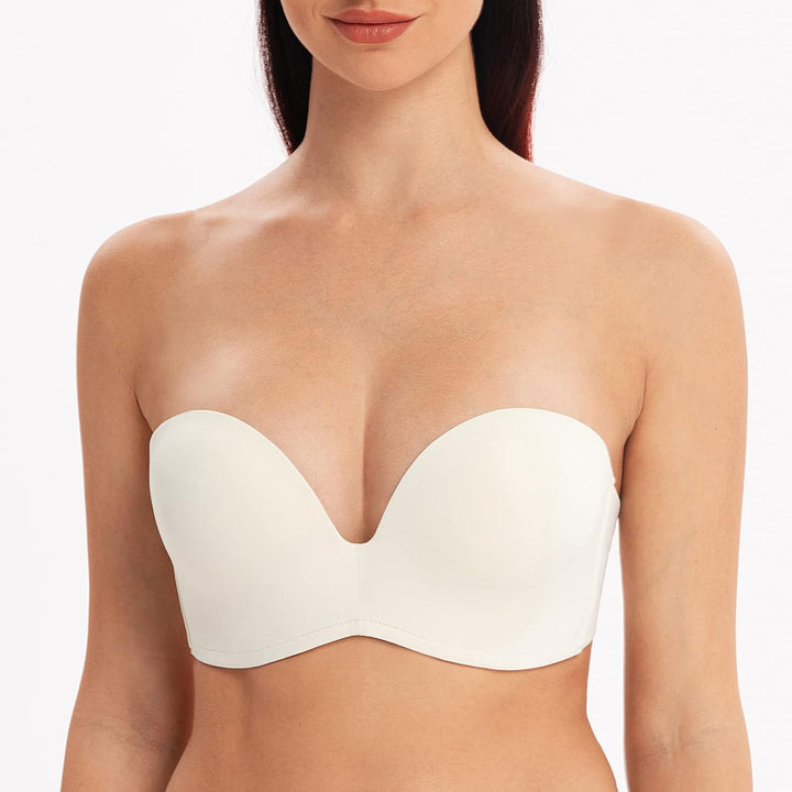 MELENECA Damen Ohne Bügel Push Up Geformte Cups Trägerloser Lift Up BH 80F Gebrochenes Weiss, 80F Ge