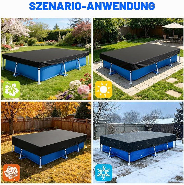 Poolabdeckung Rectangular 225 * 150 * 30cm,Sommer &amp; Winter Poolplane,Schützt Staub, Laub, Wind und S