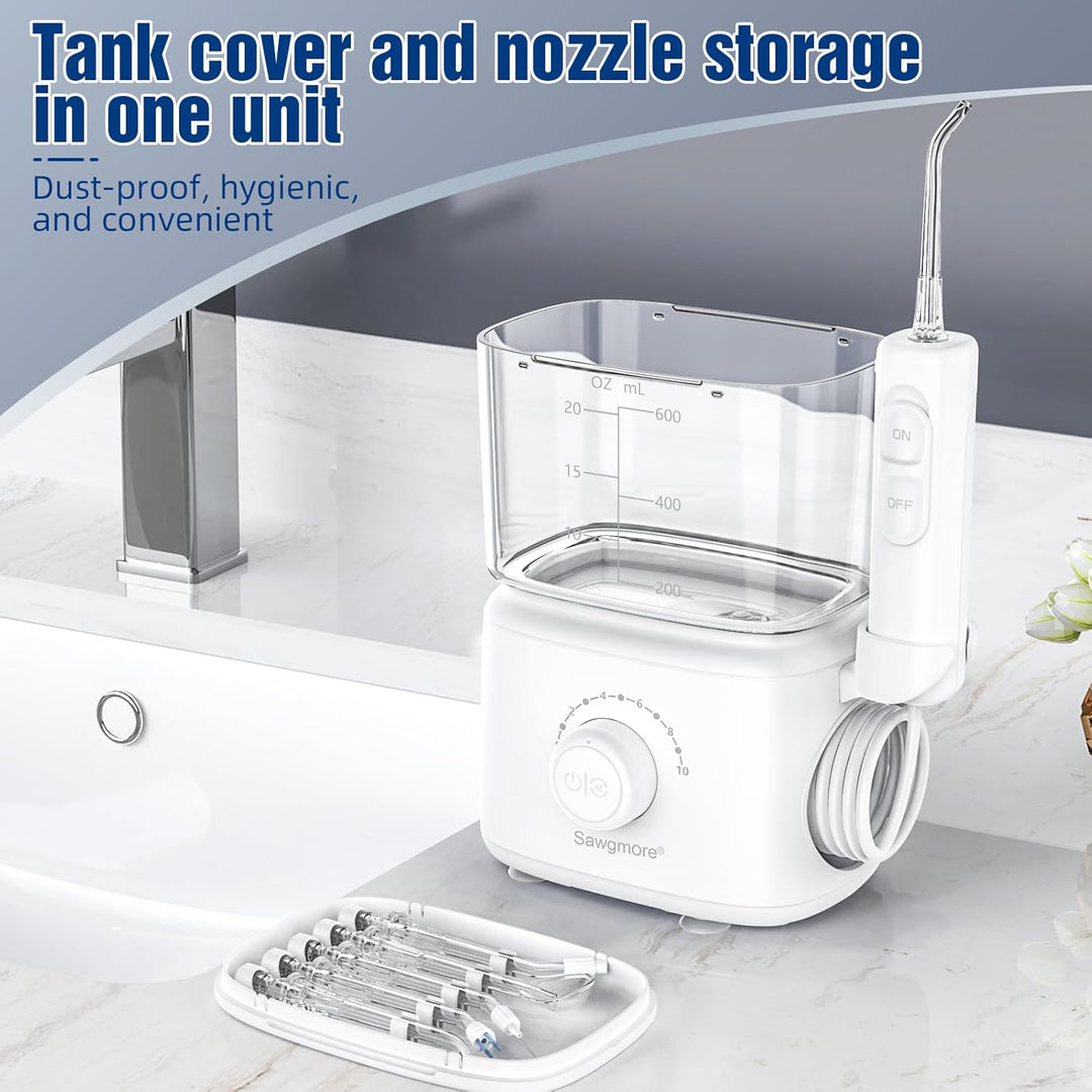 Munddusche mit 10 Einstellbaren Druckstufen, 600ml Fassungsvermögen, Oral Irrigator mit 5 multifunkt