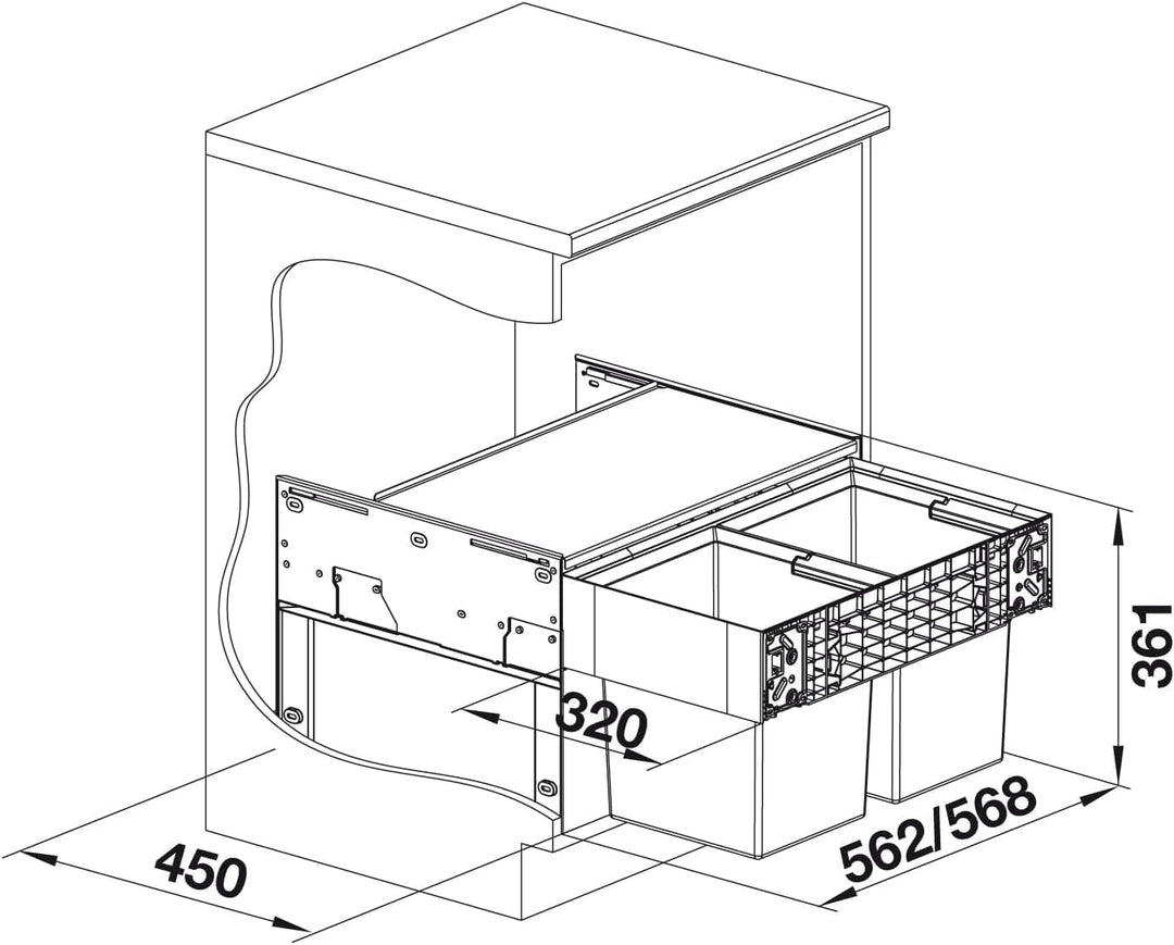 BLANCO SELECT II Compact 60/2 | Kunststoff, Aluminium | 60er Unterschrank | Auszugssystem zur Fronta