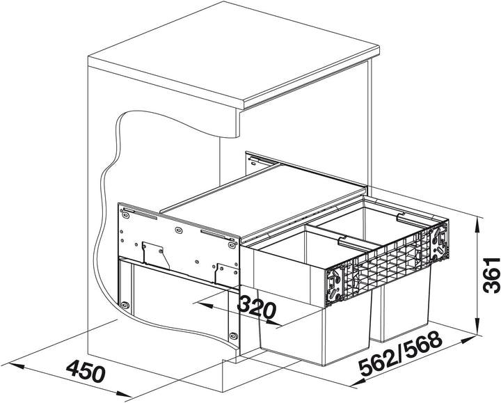 BLANCO SELECT II Compact 60/2 | Kunststoff, Aluminium | 60er Unterschrank | Auszugssystem zur Fronta