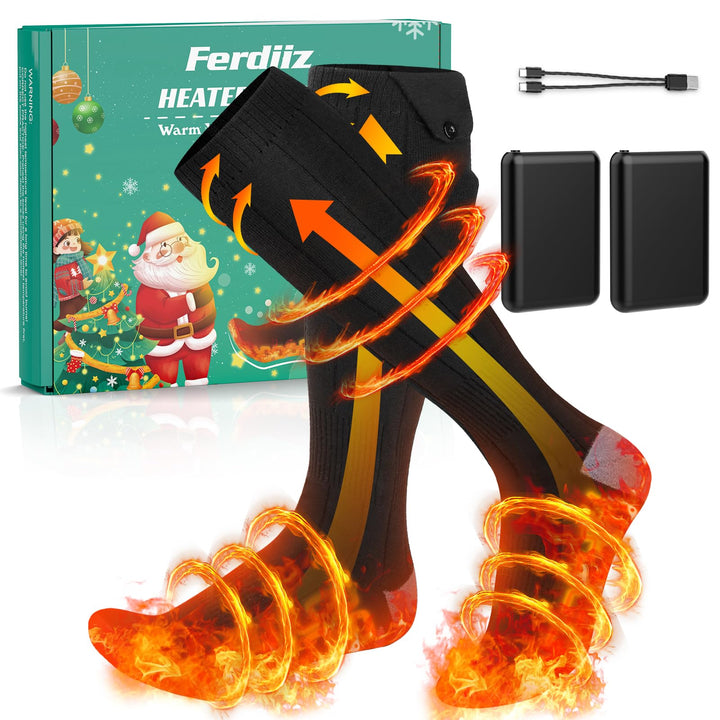 Ferdiiz Beheizbare Socken 2024, 2er 7500mAh/5V Akku Max. 14H Fusswärmer Elektrisch, Wiederaufladbare