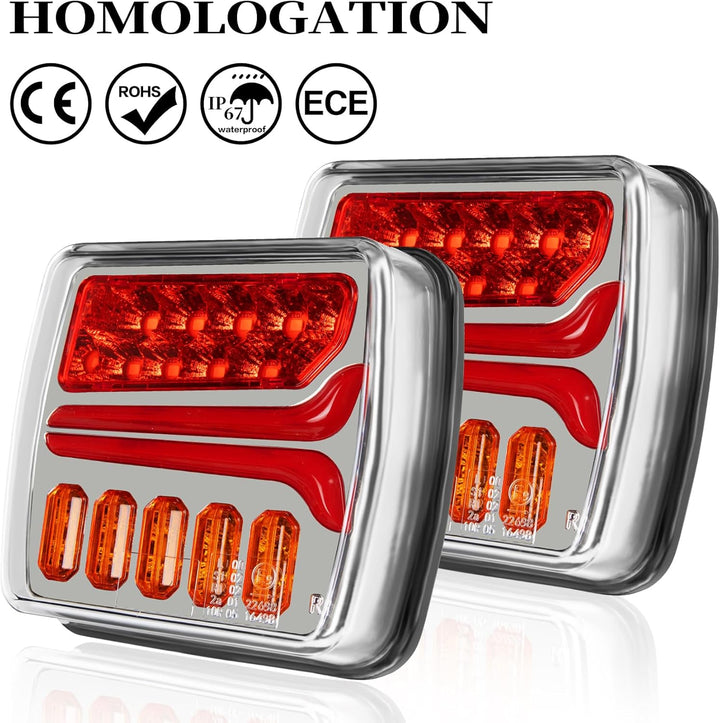 12/24 V 2 Stück LED-Anhänger-Rückleuchten, wasserdichter Bremspositionsleuchte, dynamischer Blinker,