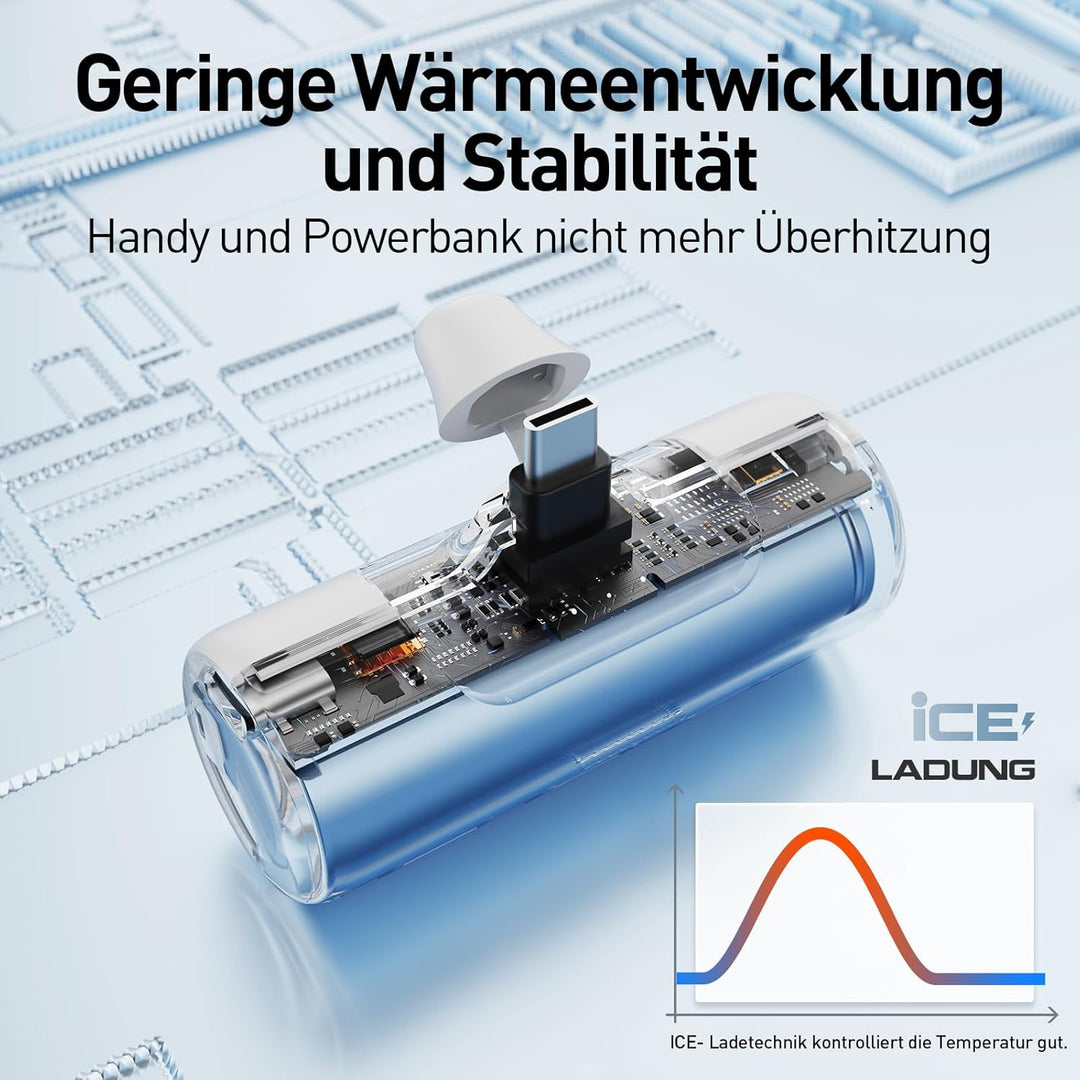 iWALK Mini Powerbank 4500mAh Tragbares Power Bank mit USB-C-Anschluss, externer Akku Kompatibel mit