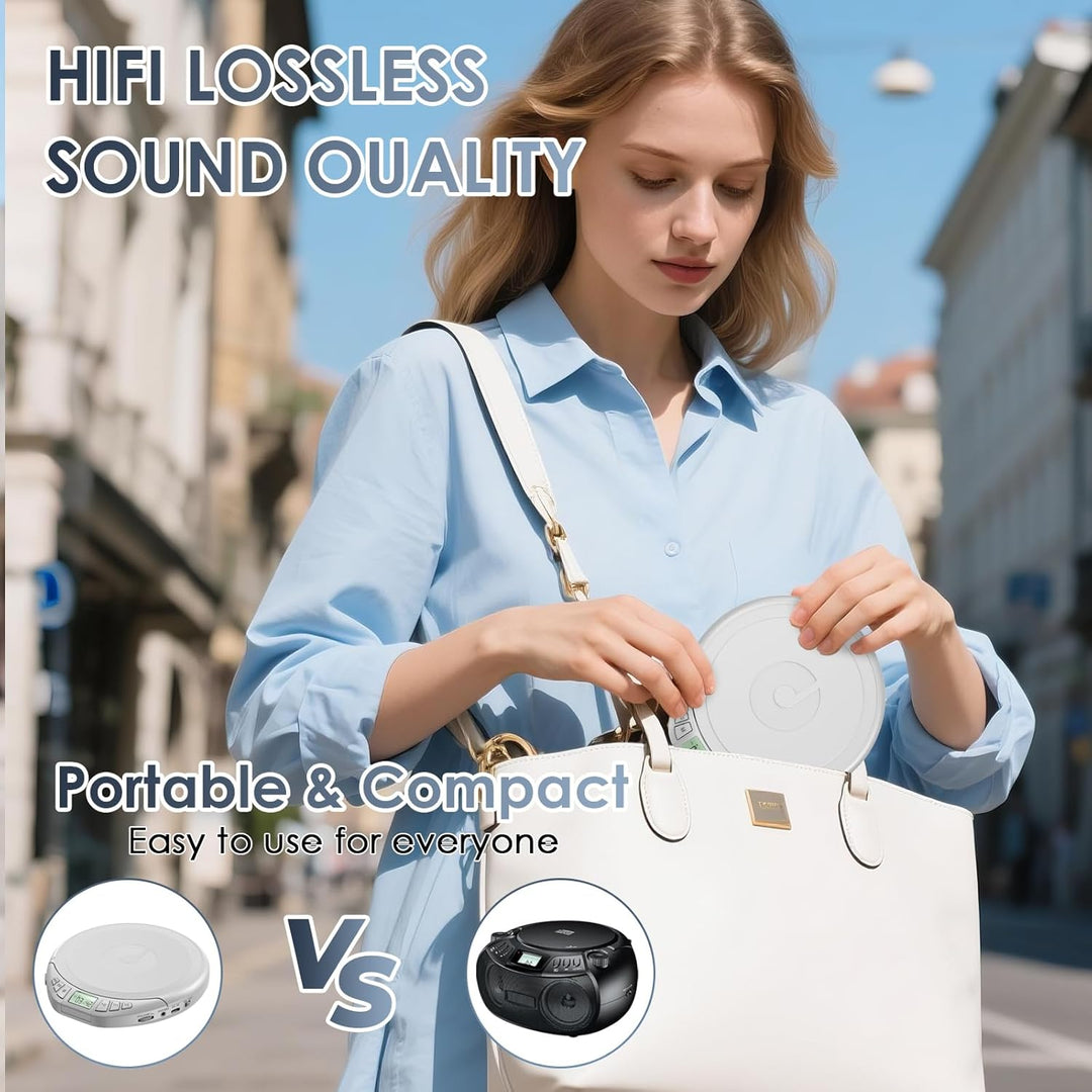 Gueray CD Player Tragbar Kinder Tragbarer CD-Player fürs Auto Discman mit Kopfhörer LCD-Display Unte